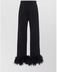 Prada - Feather Trim High-Rise Wide-Leg Trousers - Lyst