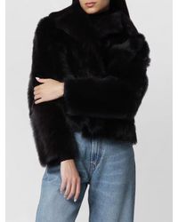 Blancha - Cropped Faux Fur Jacket Wide Collar - Lyst