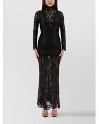Rabanne - Lace Jersey Slim-Fit High-Neck Long-Sleeve Maxi Dress - Lyst
