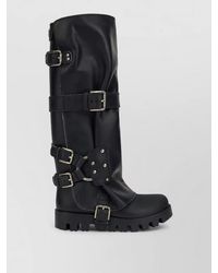 Dolce & Gabbana - Leather Biker Boots Knee High Straps Buckles - Lyst