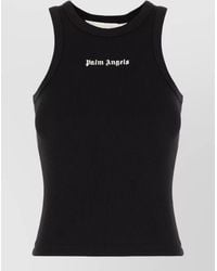 Palm Angels - Stretch Cotton Sleeveless Ribbed Knit Top - Lyst