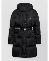 Prada - Belted Hooded Padded Jacket Side Pockets - Lyst