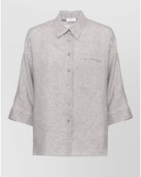 Peserico - Linen Shirt Collar Neckline Three Quarter Sleeves - Lyst