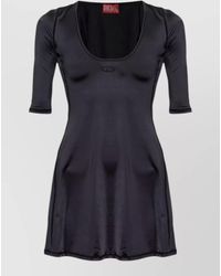 DIESEL - Scoop Neck Three Quarter Sleeve Flared Mini Dress - Lyst