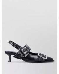 Ganni - Glossy Buckle Kitten Heel Sandals - Lyst