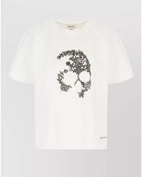 McQueen - Cotton T Shirt Crew Neck Floral Embroidery - Lyst