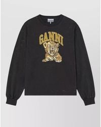 Ganni - Organic Cotton Long-Sleeve Tiger-Print T-Shirt - Lyst