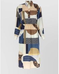 Fendi - Silk Geometric-Print Belted Midi Dress - Lyst