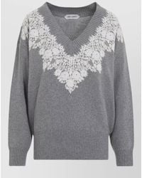 Alberta Ferretti - V Neck Sweater Lace Ribbed Cuffs Hem - Lyst