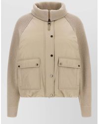 Brunello Cucinelli - Cropped Hybrid Down Jacket Knit Sleeves - Lyst