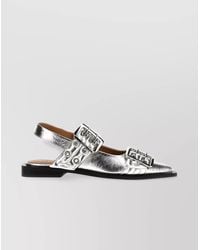 Ganni - Leather Buckle Slingback Ballerina Shoes - Lyst
