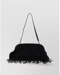 Alberta Ferretti - Satin Clutch Adorned With Beaded Embellishments And Shoulder Strap - Lyst