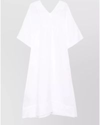 120% Lino - Linen V-Neck Paneled Midi Kaftan Dress - Lyst