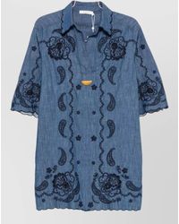 Zimmermann - Aster Denim Mini Dress Paisley Embroidery Scalloped - Lyst