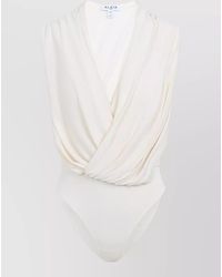 Alaïa - Viscose Draped Hooded Sleeveless V-Neck Bodysuit - Lyst