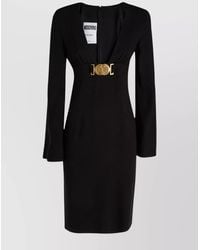 Moschino - V-Neck Long-Sleeve Midi Dress - Lyst