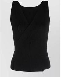 Patou - Merino Wool Ribbed Wrap V-Neck Sleeveless Top - Lyst