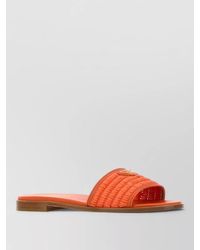 Prada - Raffia Open Toe Flat Sole Slides - Lyst