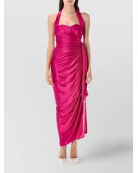 Balmain - Long Satin Draped Halter Neck Dress - Lyst
