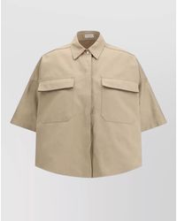 Brunello Cucinelli - Cotton Short-Sleeve Cropped Jacket - Lyst