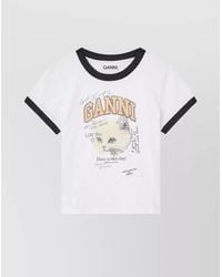 Ganni - Cat Graphic Organic Cotton T-Shirt - Lyst