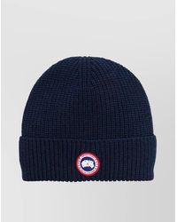 Canada Goose - Ribbed Knit Logo Wool Beanie With Turn-Up Brim - Lyst