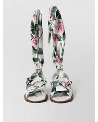 Dolce & Gabbana - Leather Floral-Print Ankle-Wrap Sandals - Lyst