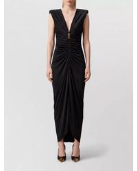 Versace - V-Neck Gathered Maxi Dress - Lyst