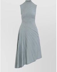 Alaïa - Wool Sleeveless High-Neck Ribbed Pleated Asymmetric Midi Dress - Lyst