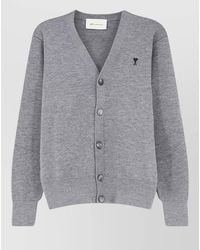 Ami Paris - Wool V-Neck Ribbed Cardigan - Lyst
