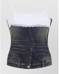 Balenciaga - Denim Patched Rhinestone-Embellished Tank Top - Lyst
