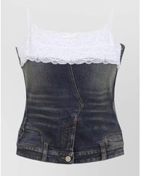 Balenciaga - Denim Patched Rhinestone-Embellished Tank Top - Lyst