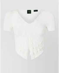 Pinko - Short Sleeve V Neck Cropped Ribbed Top - Lyst