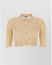 Prada - Cotton Collared Cropped Ribbed Knitwear - Lyst