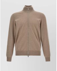 Brunello Cucinelli - Cashmere Ribbed High Neck Zip Cardigan - Lyst