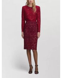 Self-Portrait - Floral Guipure Lace Belted Midi Skirt - Lyst