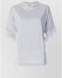 N°21 - Jersey T Shirt Feather Trim Round Neck - Lyst