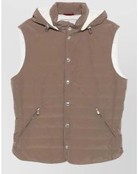 Brunello Cucinelli - Hooded Sleeveless Jacket Quilted Texture Pockets - Lyst