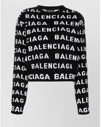 Balenciaga - Allover Logo Wool Cropped Sweater - Lyst
