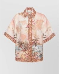 Zimmermann - Printed Linen Short-Sleeve Shirt - Lyst