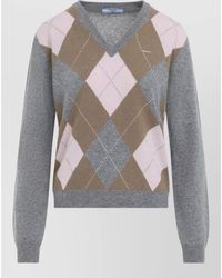 Prada - Argyle V Neck Wool Sweater - Lyst