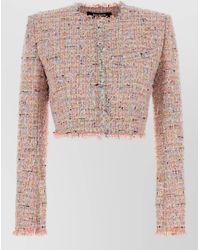 Balmain - Cropped Tweed Blazer Long Sleeves - Lyst