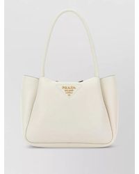 Prada - Small Leather Tote Bag Structured Top Handles - Lyst