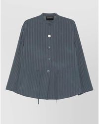Emporio Armani - Pinstripe Jacket Mandarin Collar Drawstring Detail - Lyst