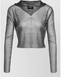 Santa Brands - Rhinestone Hooded Cropped V-Neck Long-Sleeve Blouse - Lyst