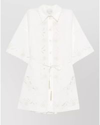 forte_forte - Embroidered Cotton Mini Shirtdress - Lyst