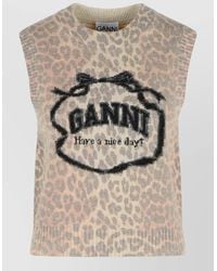 Ganni - Leopard Knit Vest Crew Neck Sleeveless - Lyst