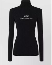 Elisabetta Franchi - High Neck Long Sleeve Ribbed Knit Top - Lyst