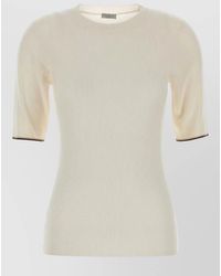 Brunello Cucinelli - Cashmere Blend Short Sleeve Ribbed T-Shirt Contrast Trim - Lyst