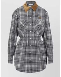 Miu Miu - Checked Cotton Long-Sleeve Mini Dress - Lyst